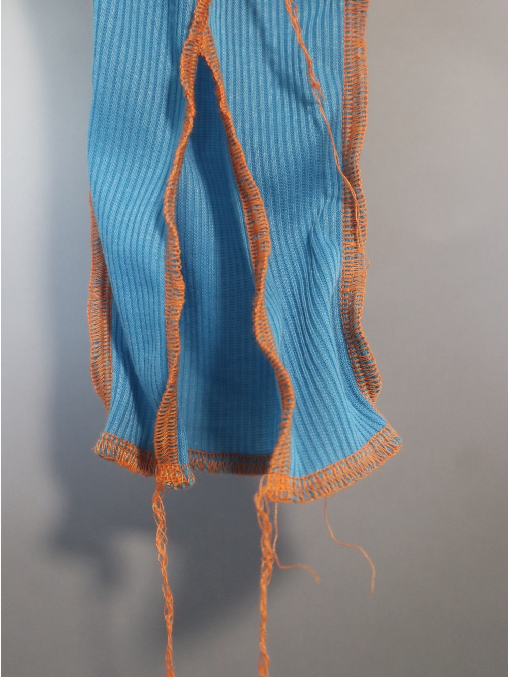 Patchwork Lace-Up Crop Top in Blue and Teal with Orange Trim - Picture 5 of 6